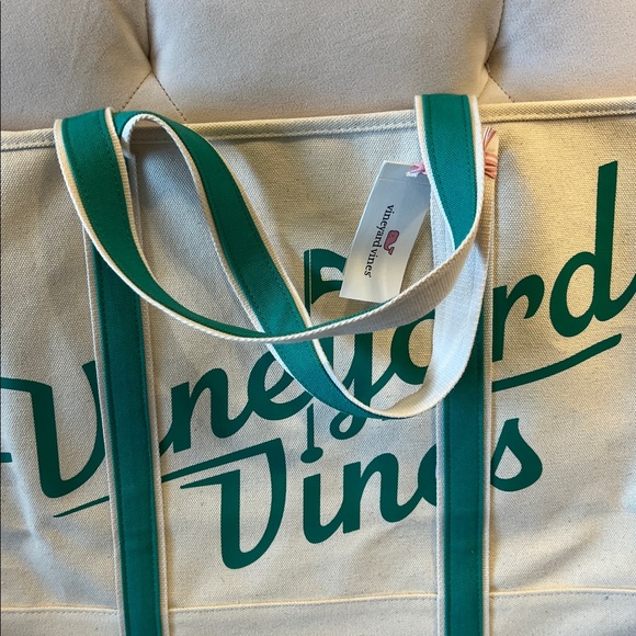 Vineyard Vines Cream Tote with Green Accents - Picture 7 of 10